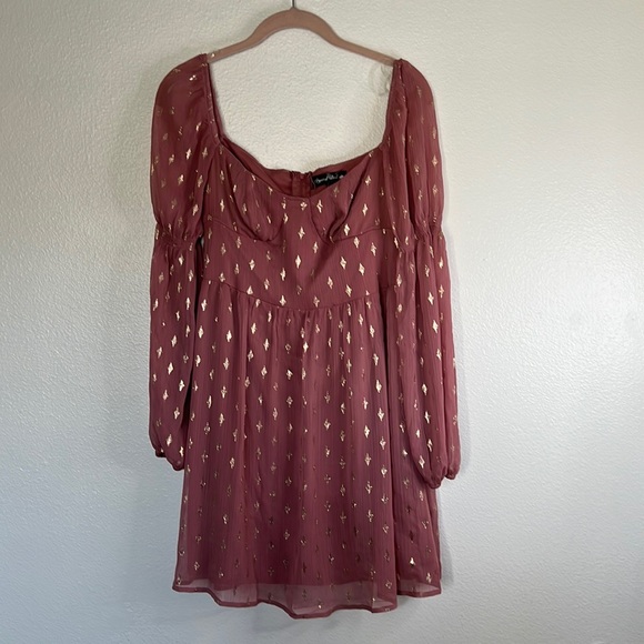 NWOT Crystal Doll Off Shoulder Tulle Flouncy Pink Gold Dress sz M - Picture 4 of 10